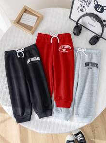SHEIN 3 Pcs Set Baby Girls Cute Letter Print Elastic Waist Casual Pants, Autumn/Winter