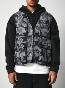 ROMWE MEN Street Life Men's Star Print Casual Utility Pocket Vest - Multicolor - View 3