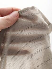 DAZY 女士两件套商务休闲条纹衬衫和宽松长裤套装，夏季亚麻家居服套装 - 卡其色 - 查看 8