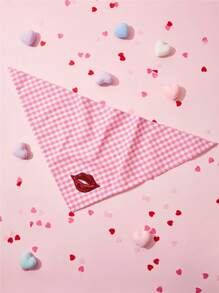 PETSIN Pink Plaid Lip Print Cute Pet Bandana, Suitable For Valentine's Day