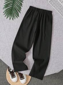 Tween Boys' Solid Color Woven Casual Pants - Black - View 5