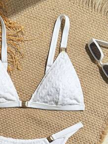 SHEIN Swim Zomer Dames Effen Kleur Getextureerde Stof Halter Metalen Blok Decor Sexy Mode Bikini Badmode
