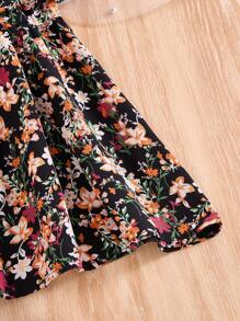 Fern Glow Baby Girl Summer Cute Ditsy Floral Pattern Ruffle Trim Off Shoulder Cami Dress