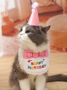 PETSIN 2 Pieces Set Include Pet Birthday Party Accessories: Lace Hat + Bow Tie Bib Collar - Multicolor - View 2