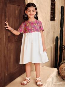 SHEIN Leap Crew Robe décontractée à col rond et manches courtes, style mode de rue pour jeune fille, Ramadan - Rouge - Voir 1