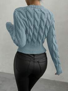 SHEIN Unity Women Solid Color Round Neck Long Sleeve Casual Sweater, Autumn/Winter Knit Pullover Fall Sweater - Dusty Blue - View 3