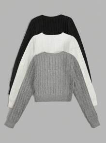 SHEIN LUNE Women's Plain Crew Neck Long Sleeve Casual Knit Sweater, Autumn/Winter - Multicolor - View 2