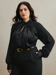 Anewsta Women's Black Plain Loose Casual Blouse Shirt - Black - View 6