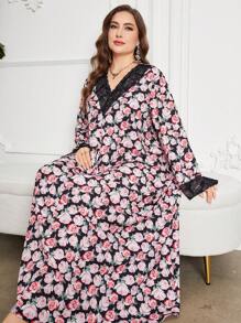 Al Najma 大码长袖蕾丝印花阿拉伯连衣裙