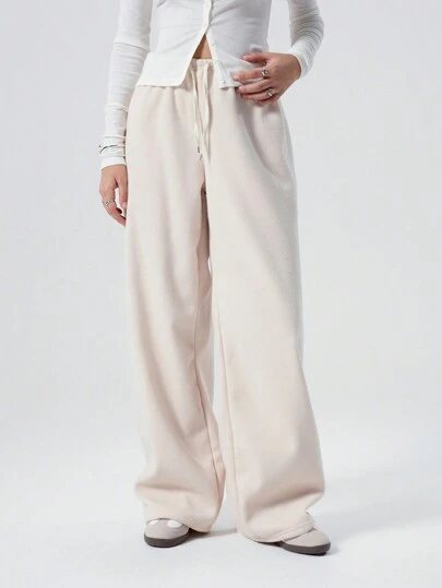 LYSMO Pantalones casuales anchos de unicolor con cordón en la cintura para mujer