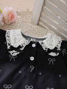 Souflis Souflis 2 件装女婴休闲时尚黑色刺绣蝴蝶结上衣和裤子，百搭时尚套装 - 彩色 - 查看 3