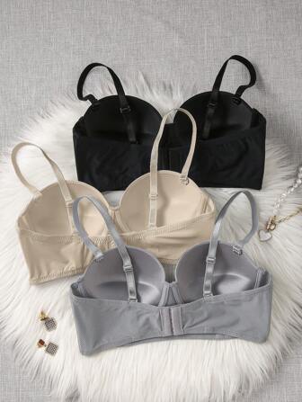 Snug Zone 3 件装夏季浪漫性感无肩带文胸，带防滑衬里和钢圈支撑，配有常规肩带