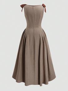 Sweetra 大码纯色拼布系带休闲长裙