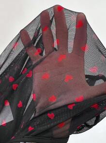 SHEIN LUNE 情人节心形网眼透明修身衬衫，休闲假日浪漫优雅街头女装上衣 - 黑色 - 查看 9