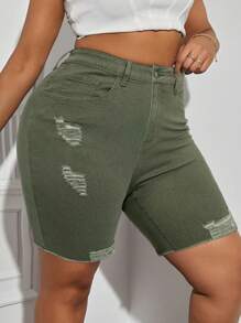 SHEIN SXY Plus Size Distressed Casual Denim Shorts  Summer Outfits For Women Festival Outfits   Casual Biker Shorts