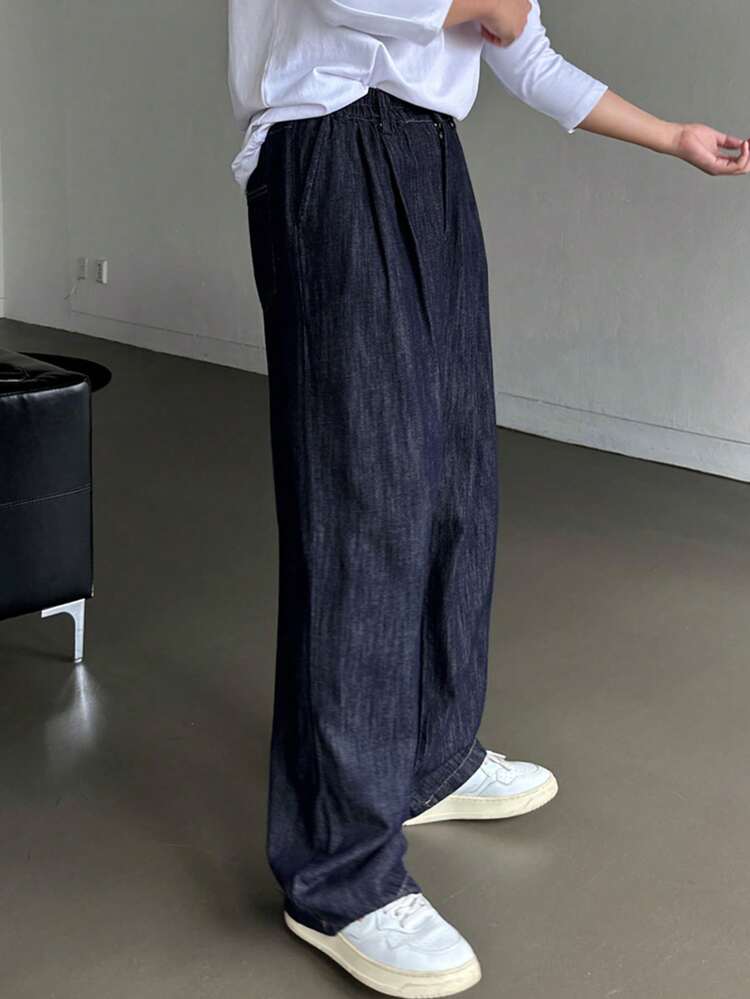 Men's Simple Button Front Pocket Denim Jeans, Casual Daily Wear