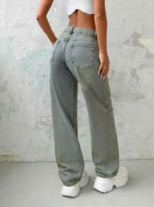 EURMUSE WOMEN STRAIGHT LOW WAIST JEANS - Medium Wash - View 2