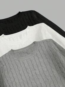 SHEIN LUNE Women's Plain Crew Neck Long Sleeve Casual Knit Sweater, Autumn/Winter - Multicolor - View 3