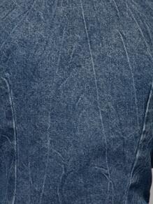 MISSGUIDED Designer Power Shoulder Blazer Style Denim Jacket With Cinched Waist Tie Front Detail Vintage Inspired Fashion Statement Piece Casual Chic Outerwear - Light Wash - View 5