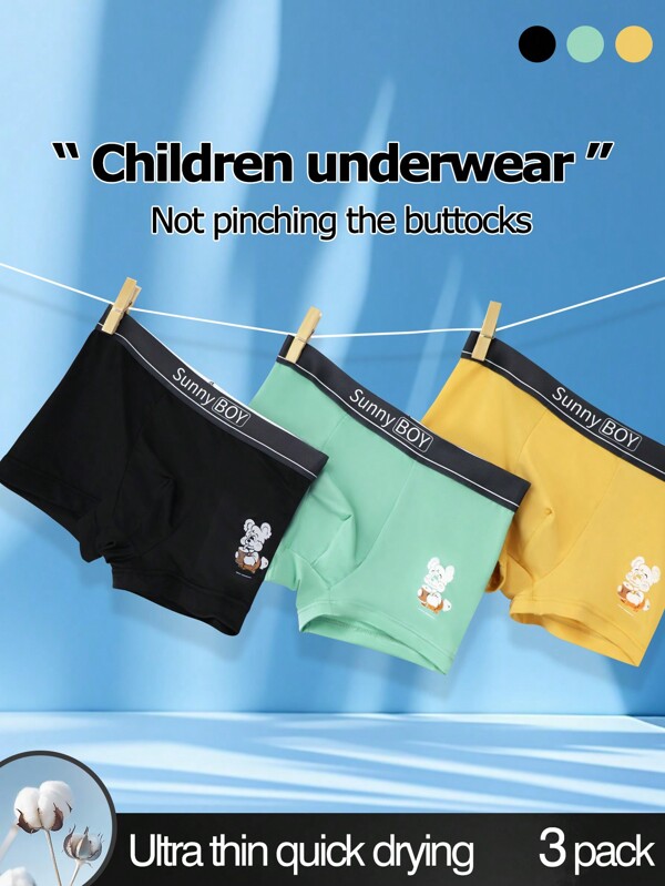 3-Pack Tween Boy Letter Ribbon & Cartoon Print Casual Underwear Briefs