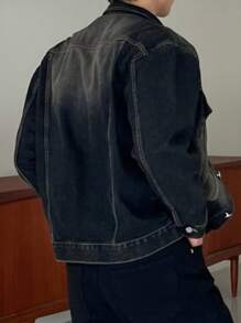 DAZY Men's Solid Navy Blue Denim Jacket For Autumn - Blue - View 2