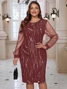 SHEIN Clasi Knitted Stretchy Glittering Rhinestone Embellished Plus Size Bodycon Dress