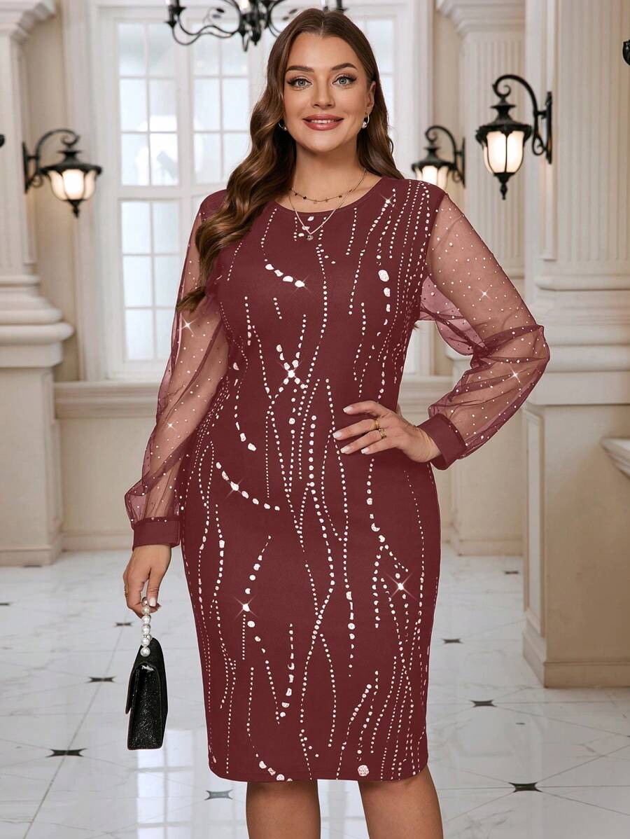 SHEIN Clasi Knitted Stretchy Glittering Rhinestone Embellished Plus Size Bodycon Dress
