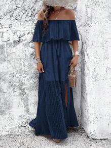 Breezaya Robe casual femme couleur unie épaules dénudées avec auto-attache devant