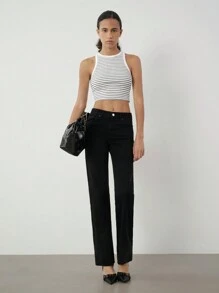 SHEIN BASICS Set de 2 tops casuales de punto de color liso con hombros descubiertos y recortados ajustados para mujer