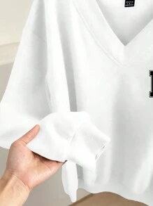 EMERY ROSE 2pcs/Set Plus Size Casual Minimalist V-Neck Loose Sweatshirt, Suitable For  Fall,Spring - Multicolor - View 5