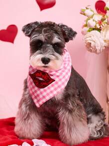 PETSIN Pink Plaid Lip Print Cute Pet Bandana, Suitable For Valentine's Day