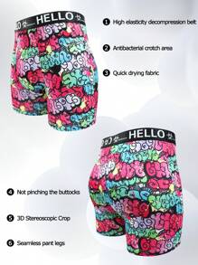 4pcs/Set Men's Printed Patchwork Casual Boxer Briefs