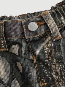 SHEIN بنطلون جينز فضفاض للأطفال الرضع مطبوع بنمط أغصان الكامو المتهالك، للربيع والصيف، ملابس الشارع - متعدد الألوان - مشاهدة 3