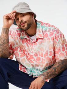 Manfinity VCAY 大码男士宽松休闲渐变色编织短袖衬衫