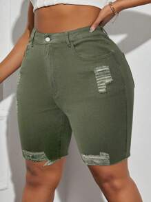 SHEIN SXY Plus Size Distressed Casual Denim Shorts  Summer Outfits For Women Festival Outfits   Casual Biker Shorts