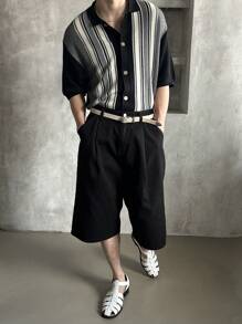 DAZY Áo len cardigan dệt kim hở phía trước kẻ sọc đen trắng cho nam, mùa hè - Đen và trắng - Xem 4