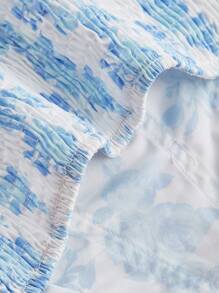 SHEIN MOD Women Blue & White Printed Ruffle Tie-Front Camisole Top, Summer Casual,Crop Tops,Valentine's Day - Blue and White - View 4