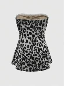 ROMWE J-Fashion Women Y2K Leopard Print Cropped Midriff Top - Grey - View 2