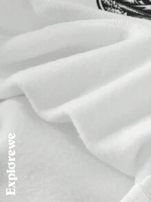 SHEIN White Tween Girls Landscape Print Text Pattern Fashionable Outdoor Long Sleeve Fleece Sweatshirt - White - View 6