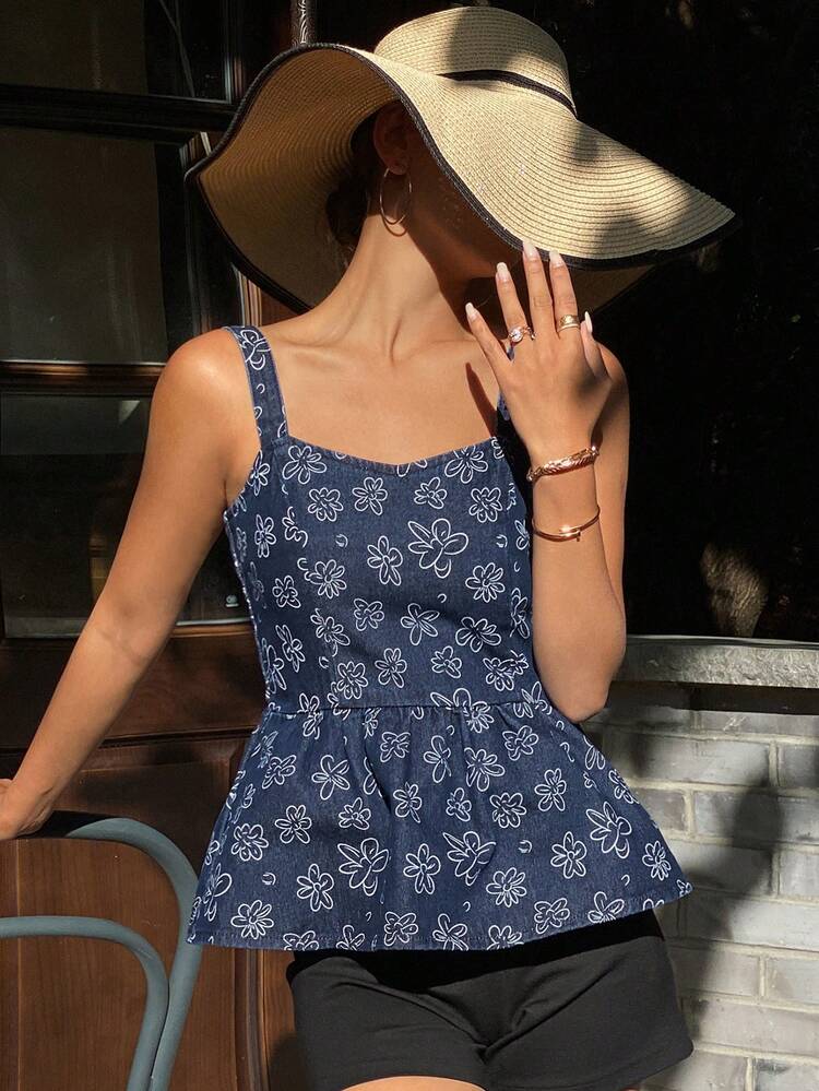 Women's Floral Print Denim Camisole Boho