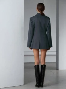 Aveloria Modichic 优雅商务通勤宽肩带收腰双扣女式中长款西装外套 - 灰色 - 查看 6