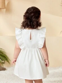 Baby Girls 0-3 Years Elegant Retro Vacation Casual Pattern Ruffle Knit Dress, White & Rose Red Colorblock, White Dress