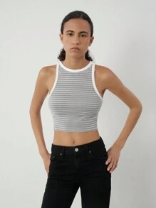SHEIN BASICS Set de 2 tops casuales de punto de color liso con hombros descubiertos y recortados ajustados para mujer