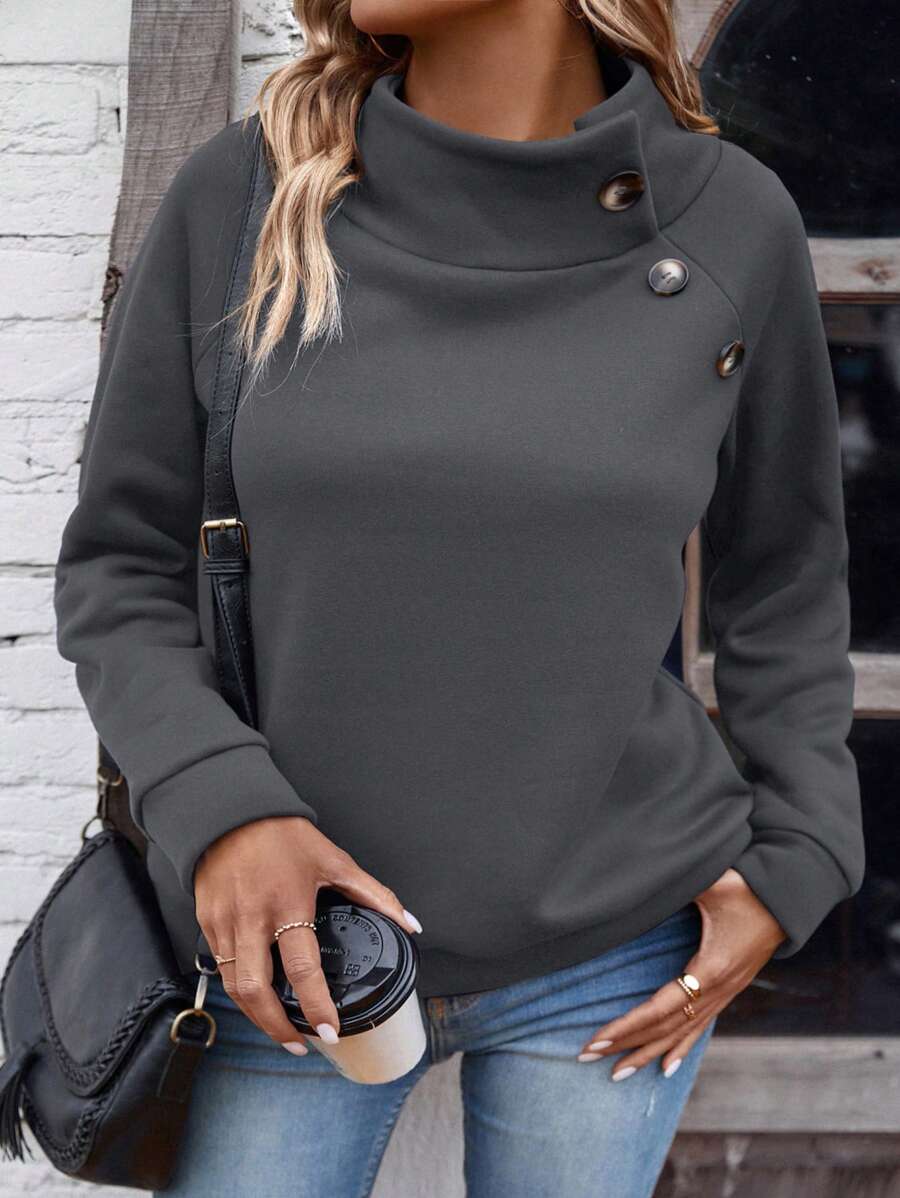 INAWLY Felpa casual di moda LUNE con dettagli di colletto e bottoni, adatta a donne taglie forti, ideale per l'inverno, la laurea, il ritorno a scuola, l'autunno