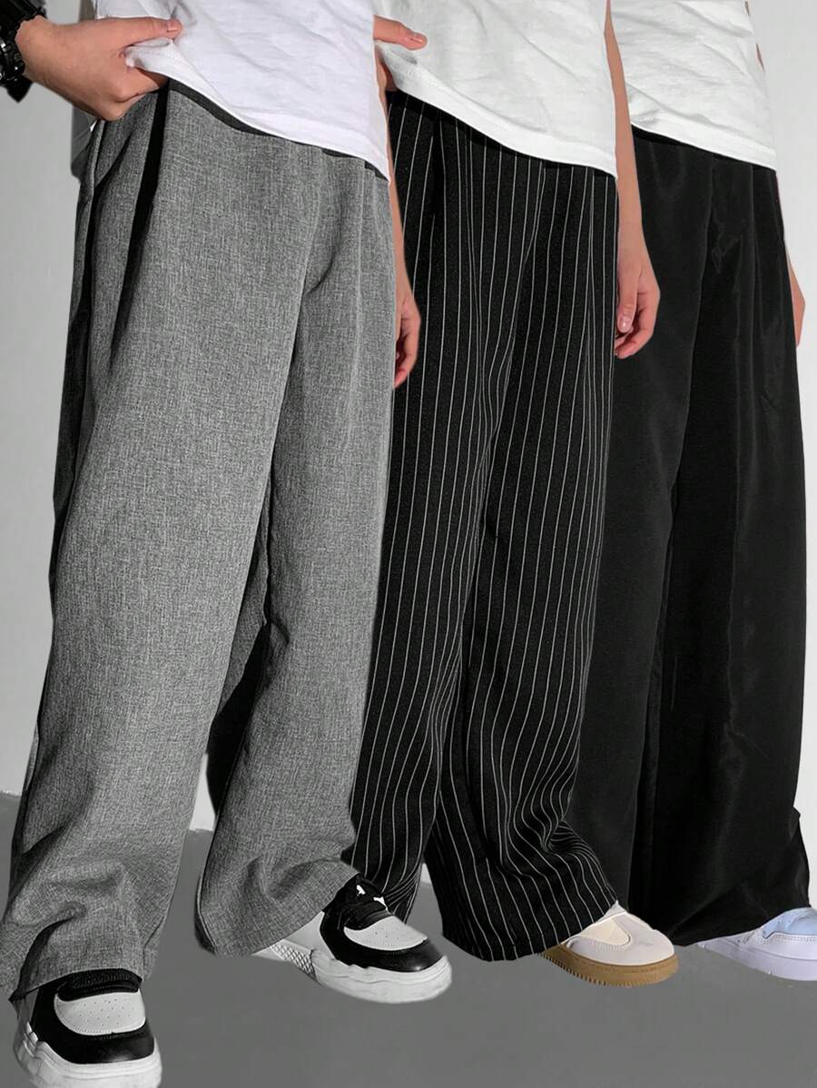 SHEIN Tween Boy Academy Striped & Solid Pants Set - Multicolor - View 1