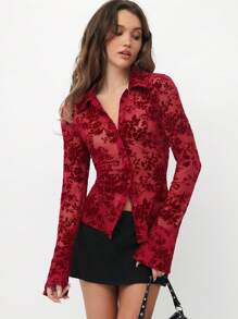 TRNVIE Women Front Button Long Sleeve Shirt Collar Minimalist Casual Blouse, Everyday Wear