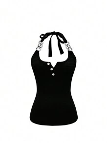 SHEIN Slayr Women Sleeveless Sexy Spaghetti Strap Metal Chain Slim Camisole Top