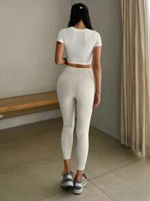 DAZY Solid Asymmetrical Wideband Waist Leggings Fall Tights