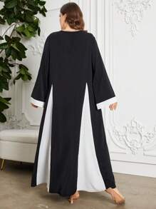 Al Najma Vestido de manga larga con cuello en V para mujer de talla grande, con dobladillo desgarrado y contraste de color