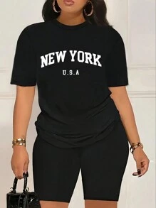 INAWLY 2 件套女士短袖上衣和短裤，休闲简约风格，适合日常穿着 - 黑色 - 查看 4